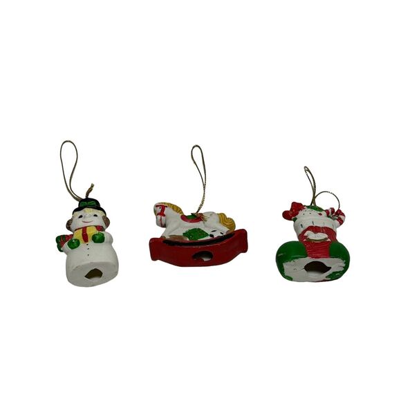 Vintage Christmas Ornaments Lot of 3 Snowman Rocking Horse Stocking Festive - Picture 5 of 7